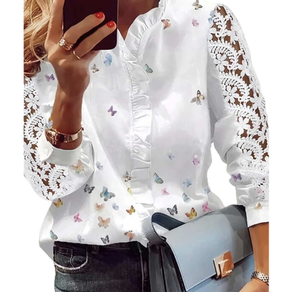 NWT Spring Butterfly Cut Out Long Sleeve Casual Blouse S:Small & Me